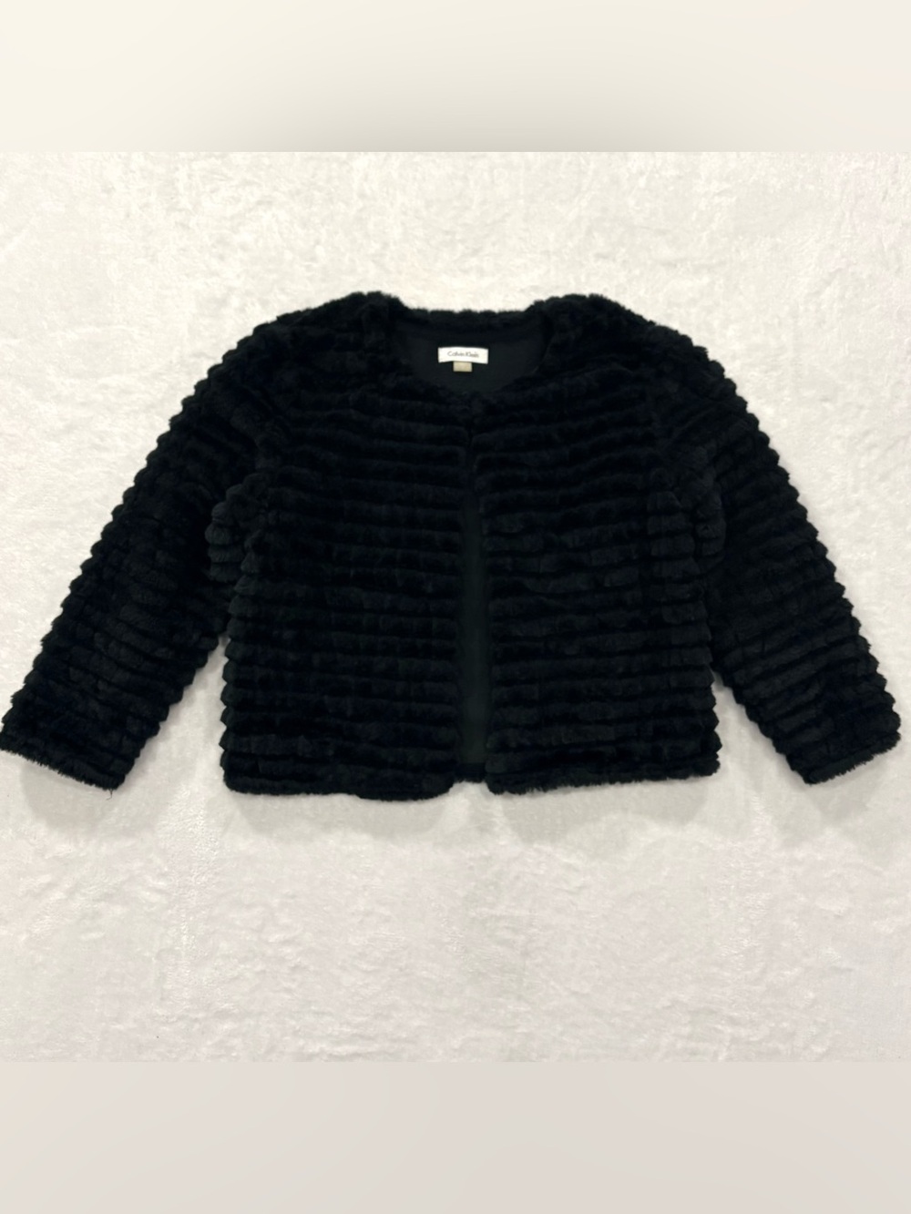 Calvin Klein Black Faux Fur Long Sleeve Crop Jacket Women’s Size S
